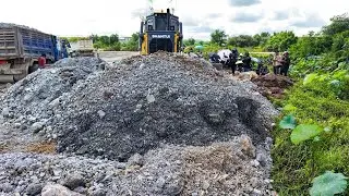 Amazing Landfill Deep Lake Project DH17C3 Bulldozer & Truck Working Together  Soil Loading & Pushing