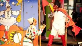 Giri and Sanjiva performing Commedia Viva! Arlecchino and Capitano