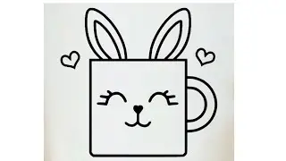 How to Draw a Cute Kawaii Cat Cup ☕🐱 | Easy Drawing for Kids / Coffee cup drawing 