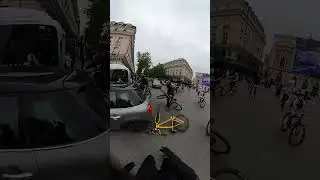 Biker Bumps Into Another Then Into Car While Attempting Wheelie