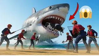Brave Rescue Team Saves Innocent Cow from GIANT Sea Monster Shark Attack 🌊🦈#AnimalRescue#GiantCreat
