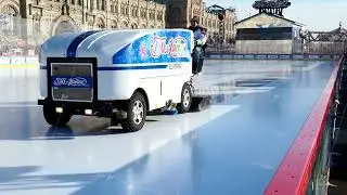 Moscow, Russia, Red Square 14.02.2022. Ice harvester, pour ice, ice crusher or zamboni. Grinding ice