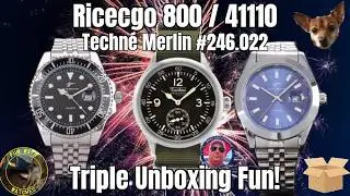 Распаковка тройного набора кварцевых часов Ricecgo 800 / 41110 / Techne Merlin #246 022!