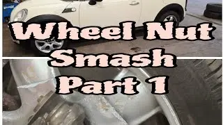 Saturday Fun Day. Mini Cooper Locking Wheel Nut Removal. Cutting Alloy Wheels. Censored. Part 1.