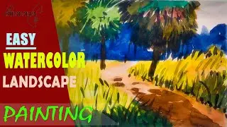 Village scenery drawing | easy scenery drawing in 5 Min! Watercolor lendscape panting tutorial |