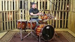 DW Collector's Special Tangerine Burst Over Candy Stripe Padouk Drum Set - 22,10,12,14,16,6.5x14