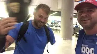 Derek Volk at the airport with Travis Mills   Sept 2018