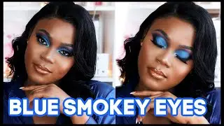 Easy BLUE Glitter SMOKEY GLAM EYESHADOW MAKEUP TUTORIAL For Dark Skin & Hooded Eyes