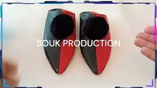 Moroccan Craftsmanship: Red & Black Pom-Pom Babouche Slippers