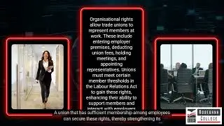 Discuss the link between union representation and organisational rights in the workplace (LU7/LO8)