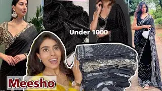 MEESHO black saree haul | black party wear sarees under 1000 | starting @350 😍| must have sarees