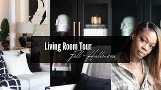 Living Room Tour Fall Halloween Decor | Black and White Neutral Home Decor | Ikea Furniture Hack