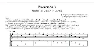 Carulli | Excersices 3 | Méthode de Guitar | Op. 241 | TAB | ♩ = 100