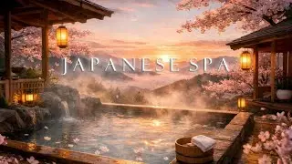 Japanese Onsen Spa Ambience in 4K 🌸 Relaxing Hot Spring Water Sounds & Calm Music