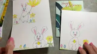 Decorate blank note Cards from $ Tree with fun Cute drawings and stickers.  Easter and Happy Mail