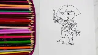 How to draw a Dora cartoon with coloring page //Easy Dora drawing