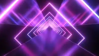 4K60FPS ScreenSaver Future Neon Laser Squares With Ultraviolet Light Tunnel Reflections