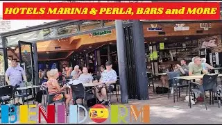 BENIDORM INFO WALK!☀️💬📢NEW TOWN PARTY HOTELS Marina & Perla!🎉🍺Tiki City, Med 23!❣️🇬🇧🍹🇪🇦🎤 #benidorm