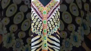 Elegantly decorated Zebra striped Maxi long Kaftan gown with V neck embroidered beads heading ou...