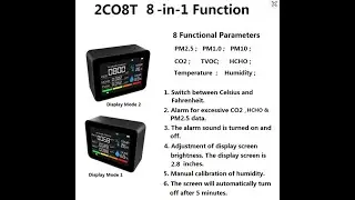 2CO8T 8-в-1 детектор качества воздуха PM2.5 CO2 формальдегида температуры влажности пыли загрязнения