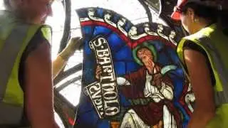 South Oculus - the first stained glass panels return after conservation - 2