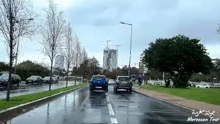 RABAT Pluie شوف منظر رباني ولا أروع على شوارع كورنيش الرباط من أوطيل لوكاروسيل إلى مدار الصباح