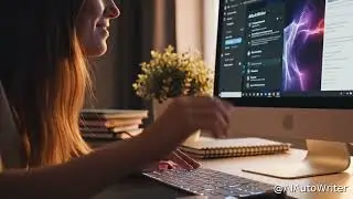 Beautiful girl rhythmically triggers AIAutoWriter, spawning mesmerizing SEO-optimized WordPress cont