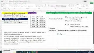 Segregation of Semi variable Cost 4 By High and Low Point Method