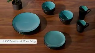 Gibson Soho Lounge Round Reactive Glaze Stoneware Dinnerware Set, Service for 4 , Blue, Soho Round.