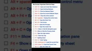 Ms Access Important Shortcut Keys