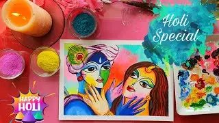 How to paint Radha Krishna playing Holi Special Painting using Acrylic paints |(Easy for beginners )