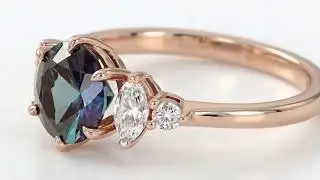 Teal Sapphire Engagement Ring, Round Natural Peacock Sapphire Wedding Band