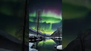 Aurora Borealis Reflecting on a Calm River in a Snow-Covered Valley 🌌❄️ #northernlights #asmr
