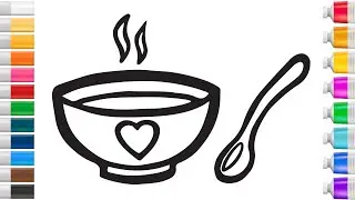 How to draw a Soup Bowl and Spoon | step by step