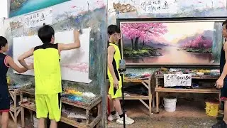 Dancing and Painting: Creating a Sunset Landscape with River and Red Leaves | LoveDancingDrawing