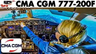 Awesome Hong Kong approach in Boeing 777 cockpit of CMA CGM