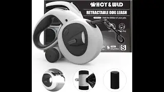 HCY&WLD Upgrade 4-in-1 Retractable Dog Leash with LED Light & Dispenser & Poop Bags