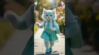 Springtime Strut: Kitten in Turquoise Dress & Backpack🌸🎒#elegantmoves #studentdance #petstyle #dance