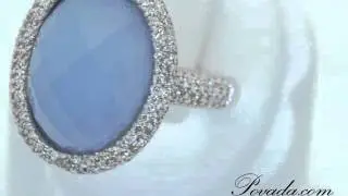 Chalcedony Diamond Large Gemstone Ring in White Gold [R3788]