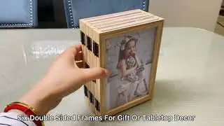 Natural Wooden 5x7Inch Rotating Picture Frame Displays 12 pictures Six Double Sided Frames