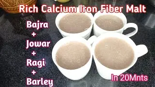 Rich Calcium Iron Fiber Gluten Free Healthy Energy Tasty Malt Recipe//Bajra Jowar Ragi Barley Malt😋 