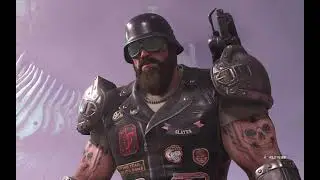 Biker slayer doesn't take off his helmet