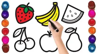2D Fruits Drawing, learn fruits name, Orange, Apple, Banana, Fruits Colors, Fruits Drawing for kids