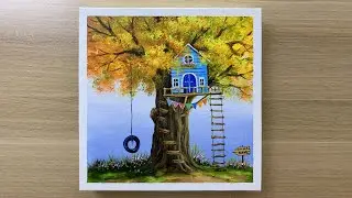 Paint a little house on the tree using Acrylic paints