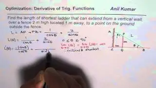 Length of Shortest Ladder over a Fence Trigonometric Optimisation Calculus