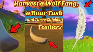 Fortnite -  SPIRE QUEST!  Harvest a Wolf Fang, a Boar Tusk, and Three Chicken Feathers