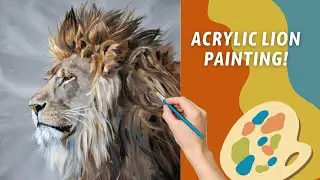 LARGE Acrylic Lion Painting! ONLY 2 COLORS! How I Paint a LOOSE Lion Painting! By: Annie Troe