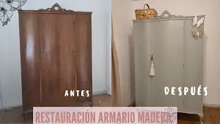 CÓMO RESTAURAR UN ARMARIO DE MADERA 💚   Renovar muebles de madera    Antes y Después😱