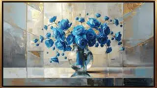 Picture Frame Tv Screensaver Blue Flowers Artwork Gold Framed Wallpaper Background Samsung Tv Art