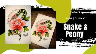 How to draw a Japanese Snake (Bonus easy peony tutorial)